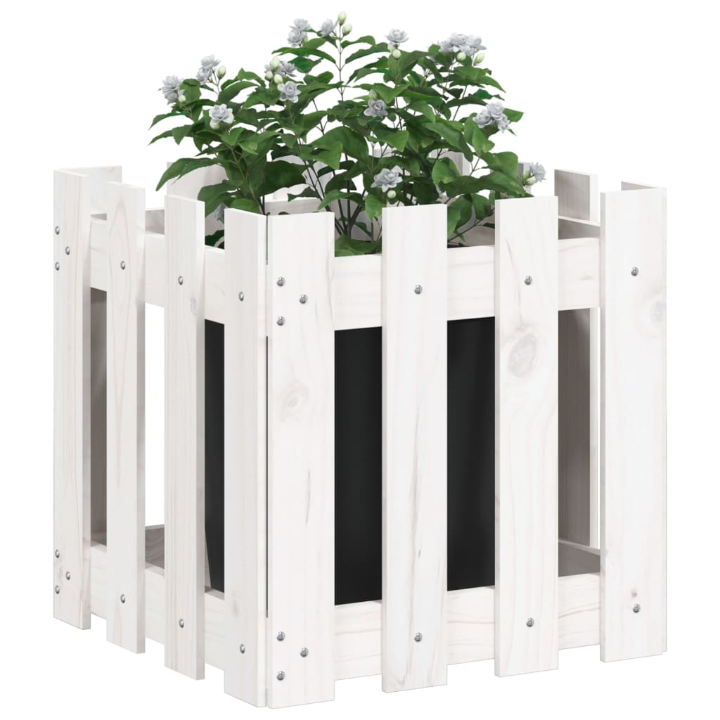 vidaXL Plantenbak met hekontwerp 40x40x40 cm massief grenenhout wit