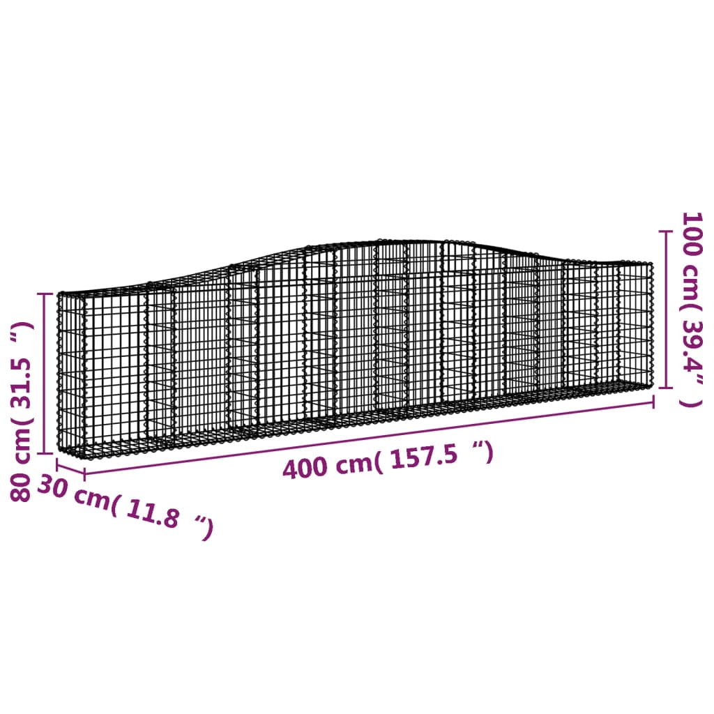 vidaXL Schanskorven 2 st gewelfd 400x30x80/100 cmg ijzer