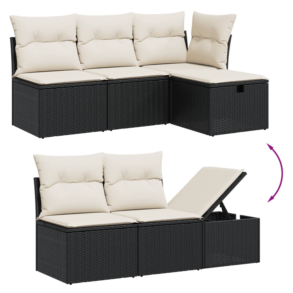 vidaXL 7-delige Loungeset met kussens poly rattan zwart