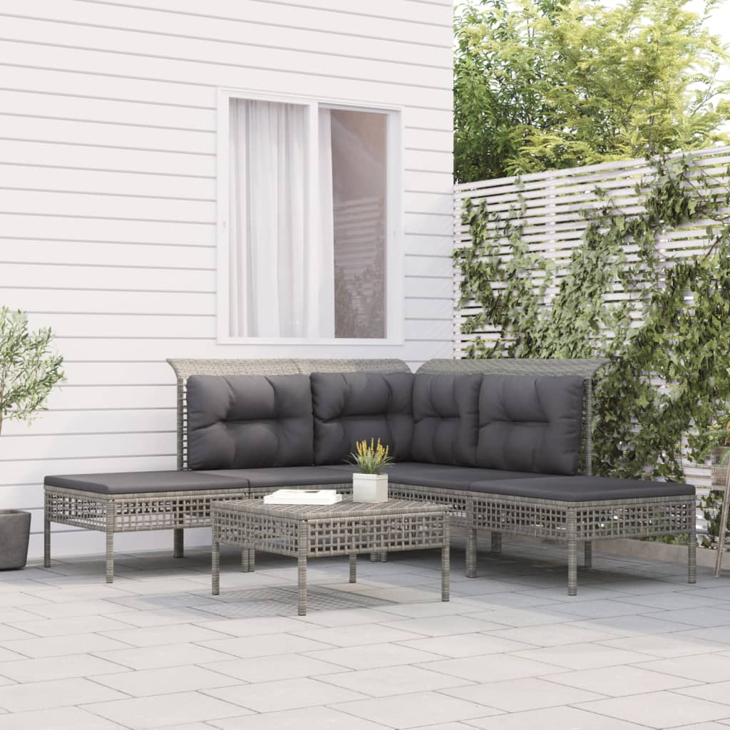 vidaXL 6-delige Loungeset met kussens poly rattan grijs