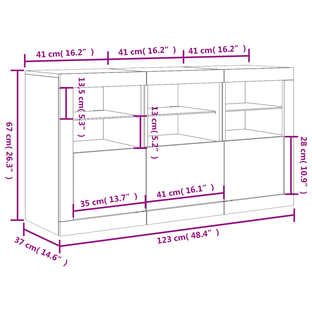 vidaXL Dressoir met LED-verlichting 123x37x67 cm sonoma eikenkleurig