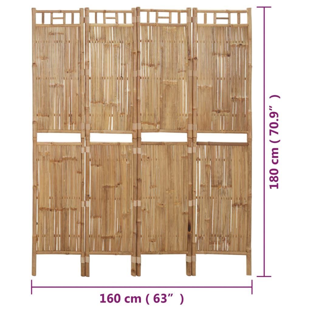 vidaXL Kamerscherm met 4 panelen 160x180 cm bamboe