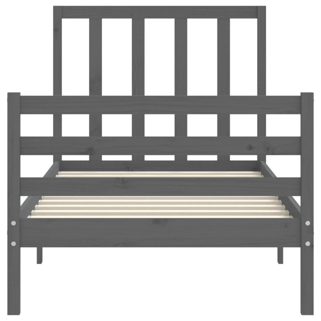 vidaXL Bedframe met hoofdbord massief hout grijs 90x200 cm