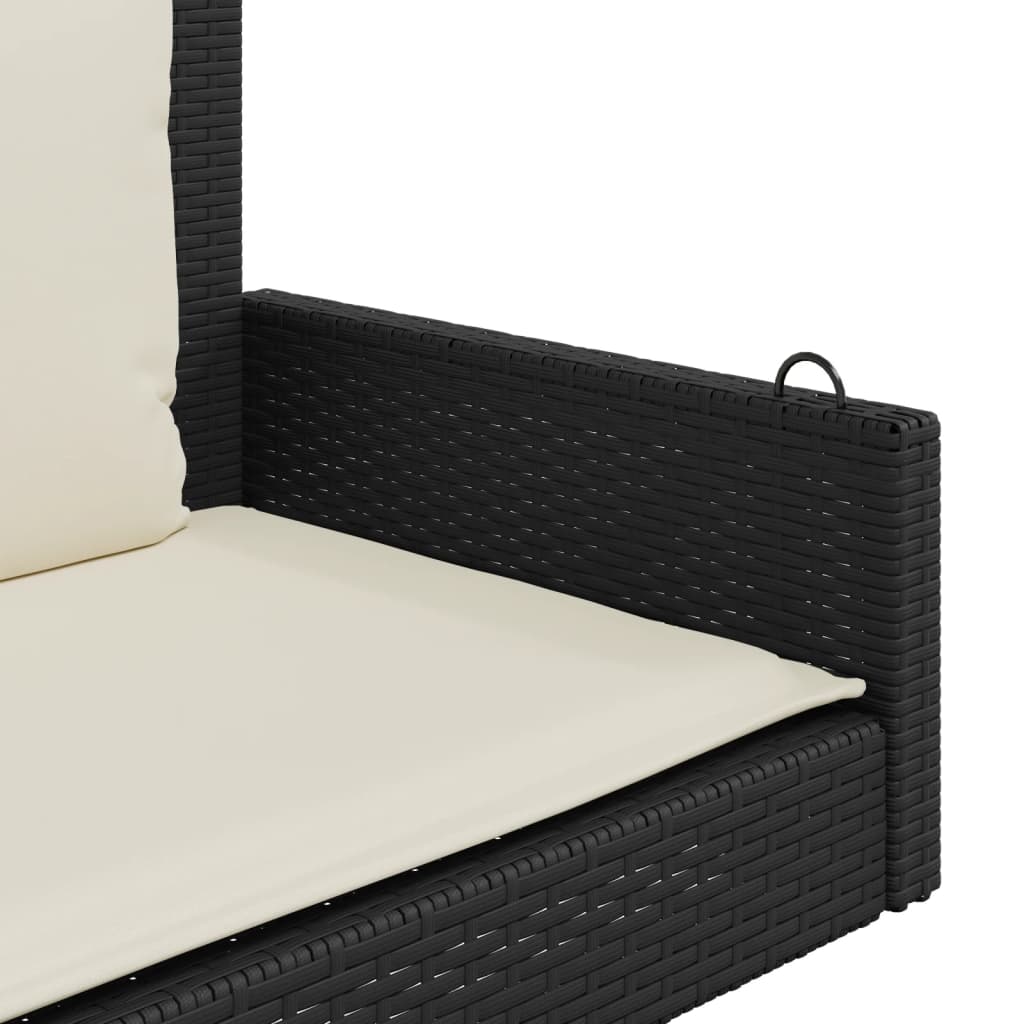 vidaXL Schommelbank met kussens 119x56x48 cm poly rattan zwart