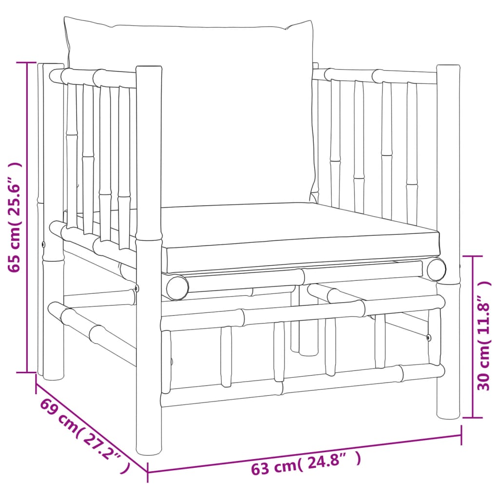 vidaXL 6-delige Loungeset met kussens bamboe donkergrijs