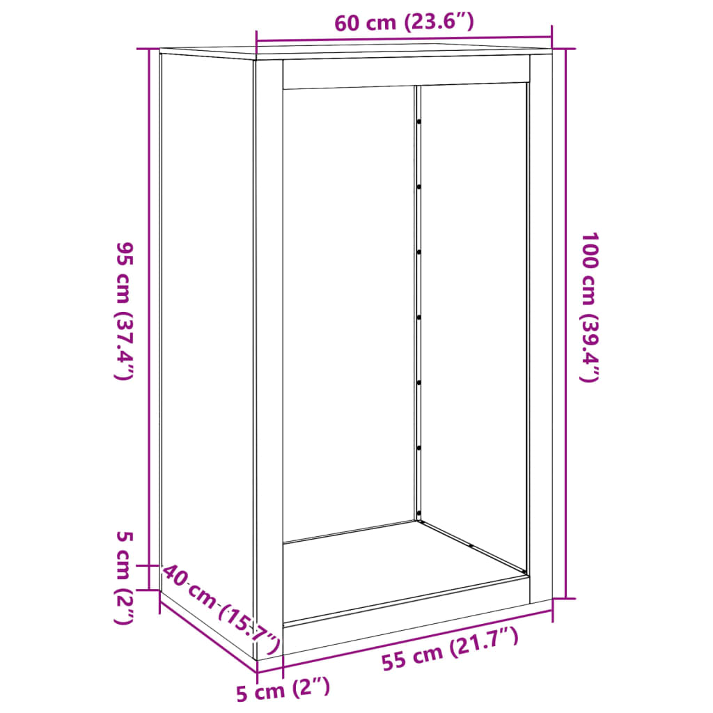 vidaXL Haardhoutrek 60x40x100 cm staal zwart