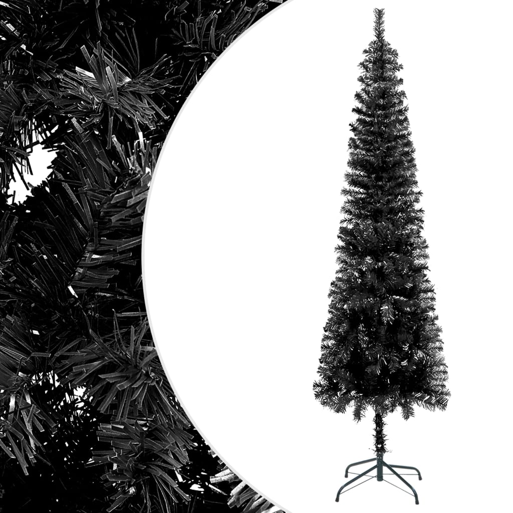 vidaXL Kunstkerstboom met verlichting en kerstballen smal 240 cm zwart