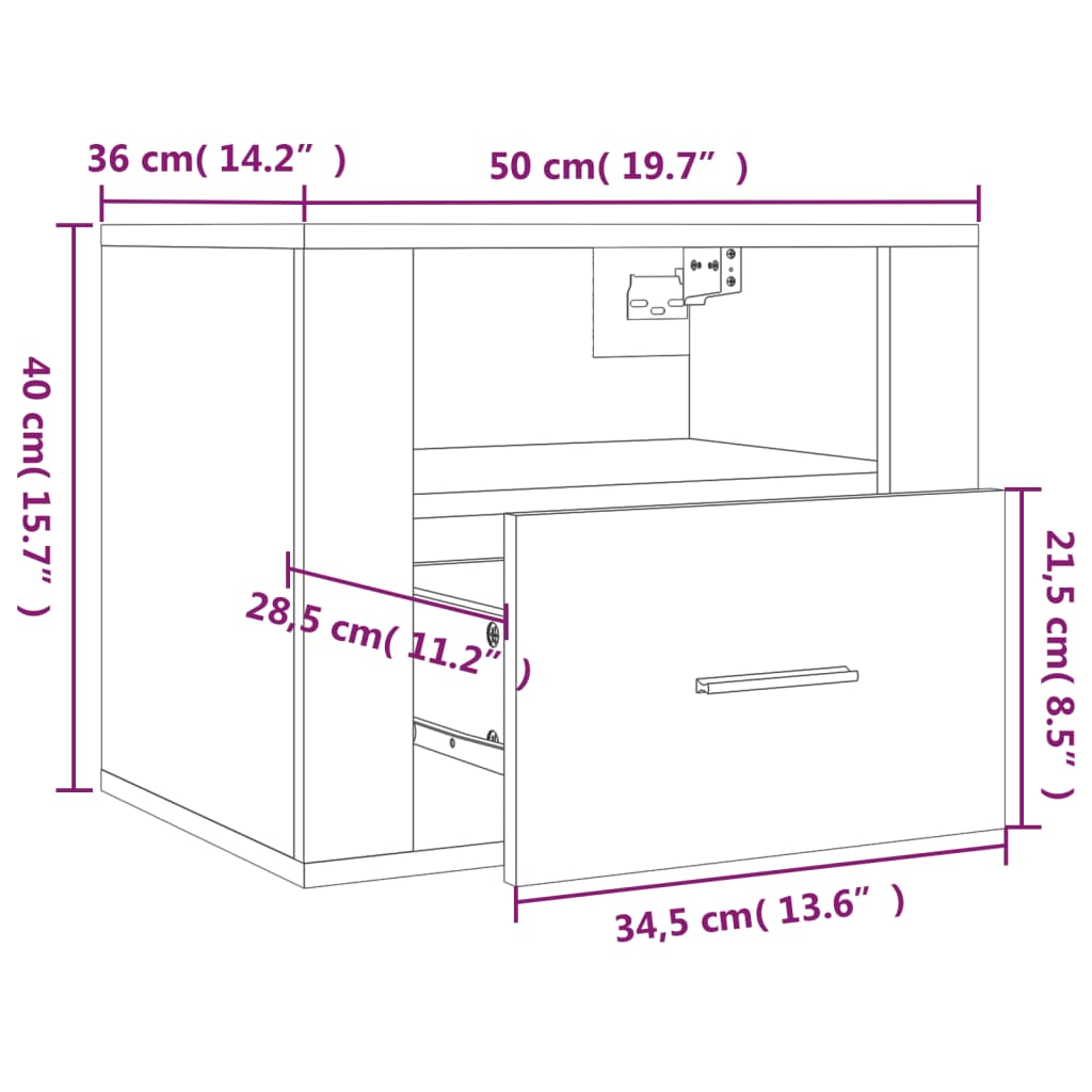 vidaXL Nachtkastjes 2 st wandgemonteerd 50x36x40 cm wit