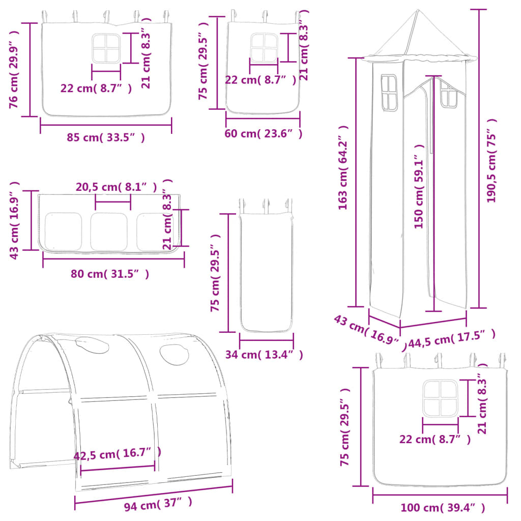 vidaXL Kinderhoogslaper met toren 90x200 cm massief grenenhout blauw