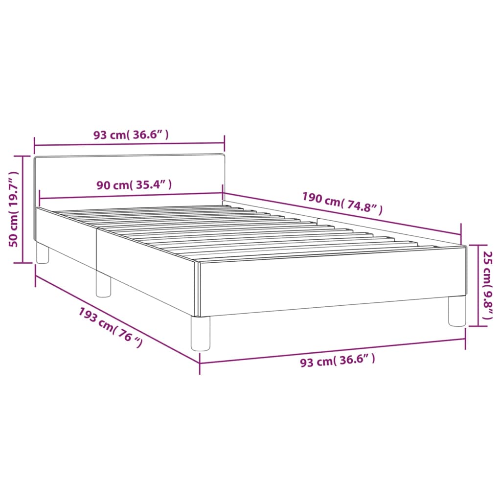 vidaXL Bedframe met hoofdeinde stof donkerbruin 90x190 cm