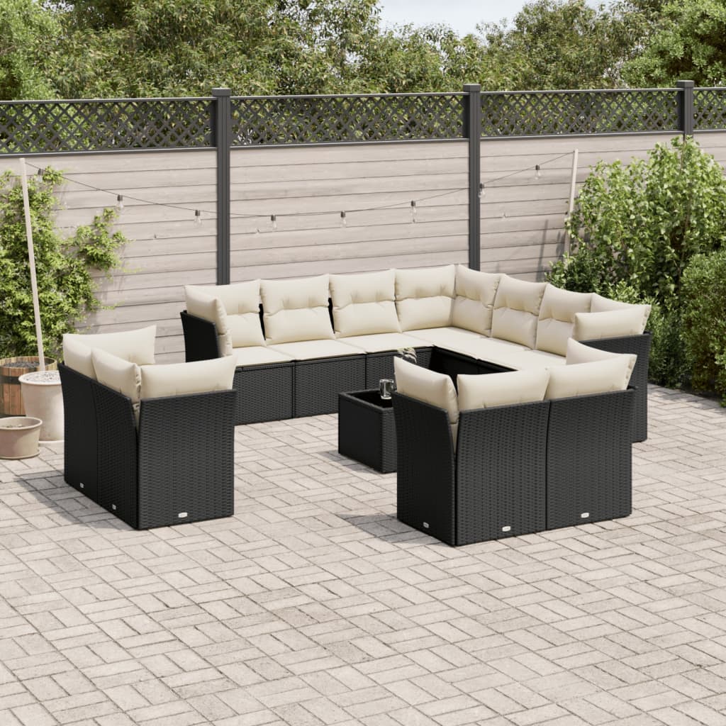 vidaXL 12-delige Loungeset met kussens poly rattan zwart