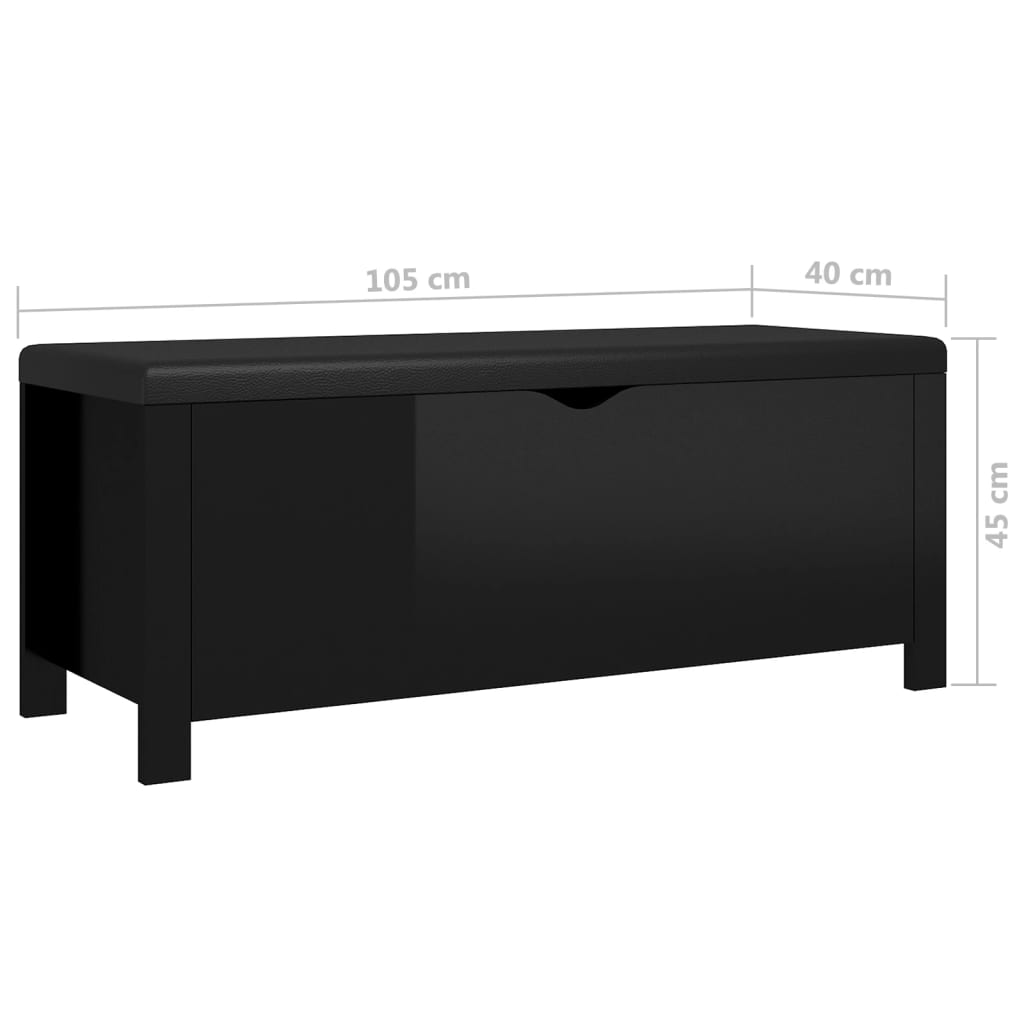 vidaXL Opbergbox met kussen 105x40x45 cm bewerkt hout hoogglans zwart