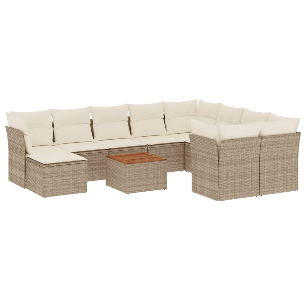 vidaXL 11-delige Tuinset met kussens poly rattan beige