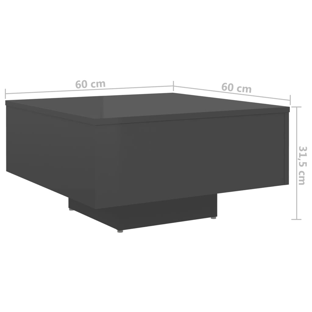 vidaXL Salontafel 60x60x31,5 cm spaanplaat hoogglans grijs