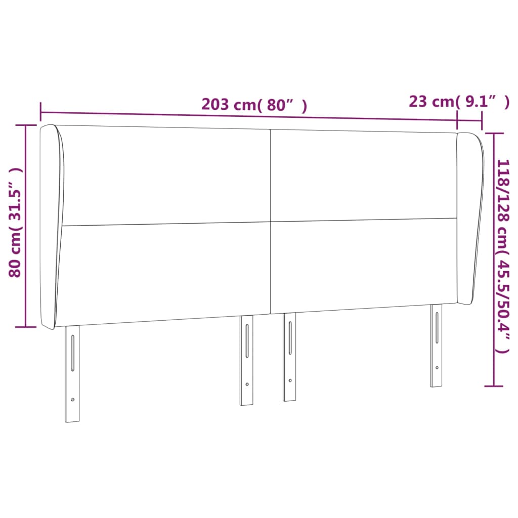 vidaXL Hoofdbord met randen 203x23x118/128 cm fluweel donkerblauw