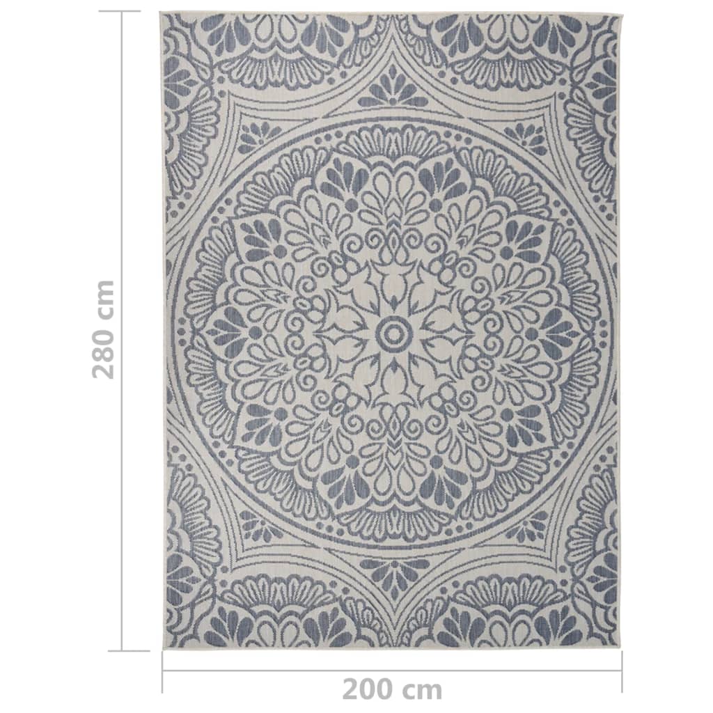 vidaXL Buitenkleed met patroon platgeweven 200x280 cm blauw