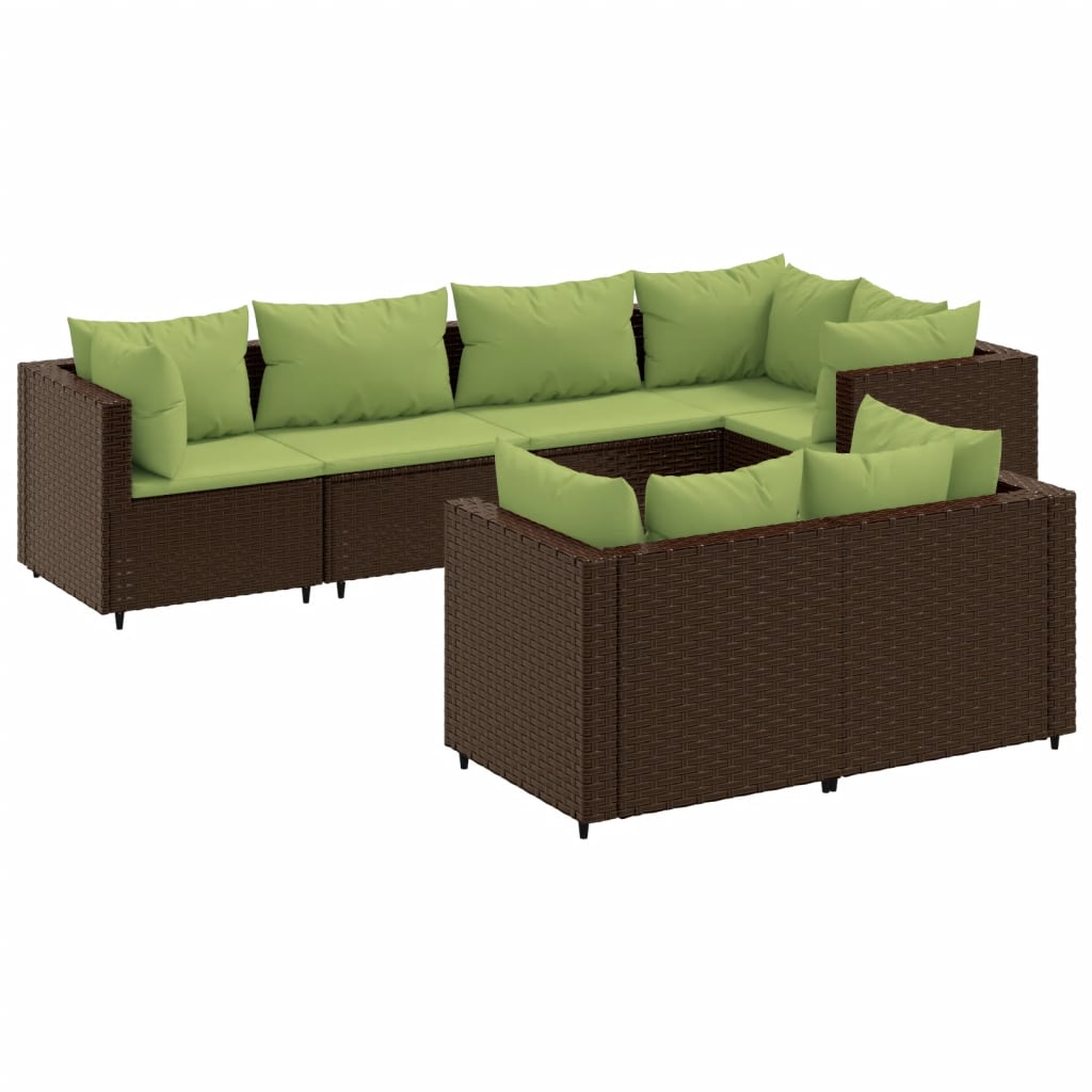 vidaXL 7-delige Loungeset met kussens poly rattan bruin