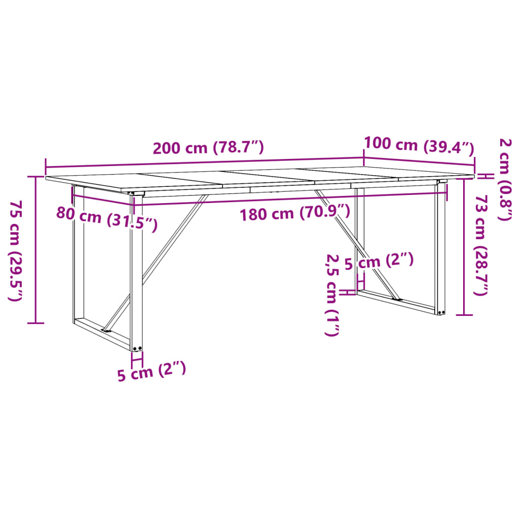 vidaXL Eettafel O-frame 200x100x75 cm massief grenenhout en gietijzer