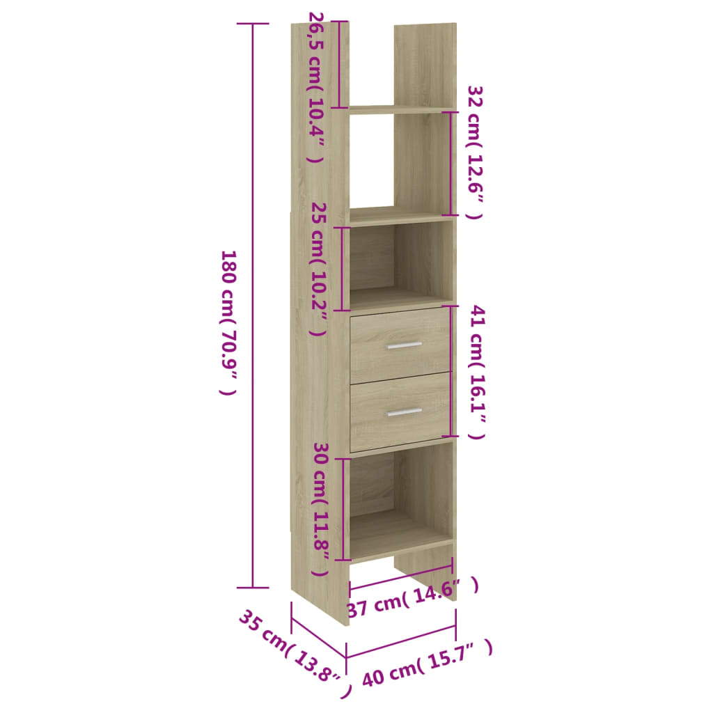 vidaXL Boekenkast 40x35x180 cm bewerkt hout sonoma eikenkleurig