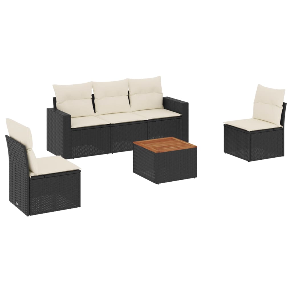 vidaXL 6-delige Loungeset met kussens poly rattan zwart