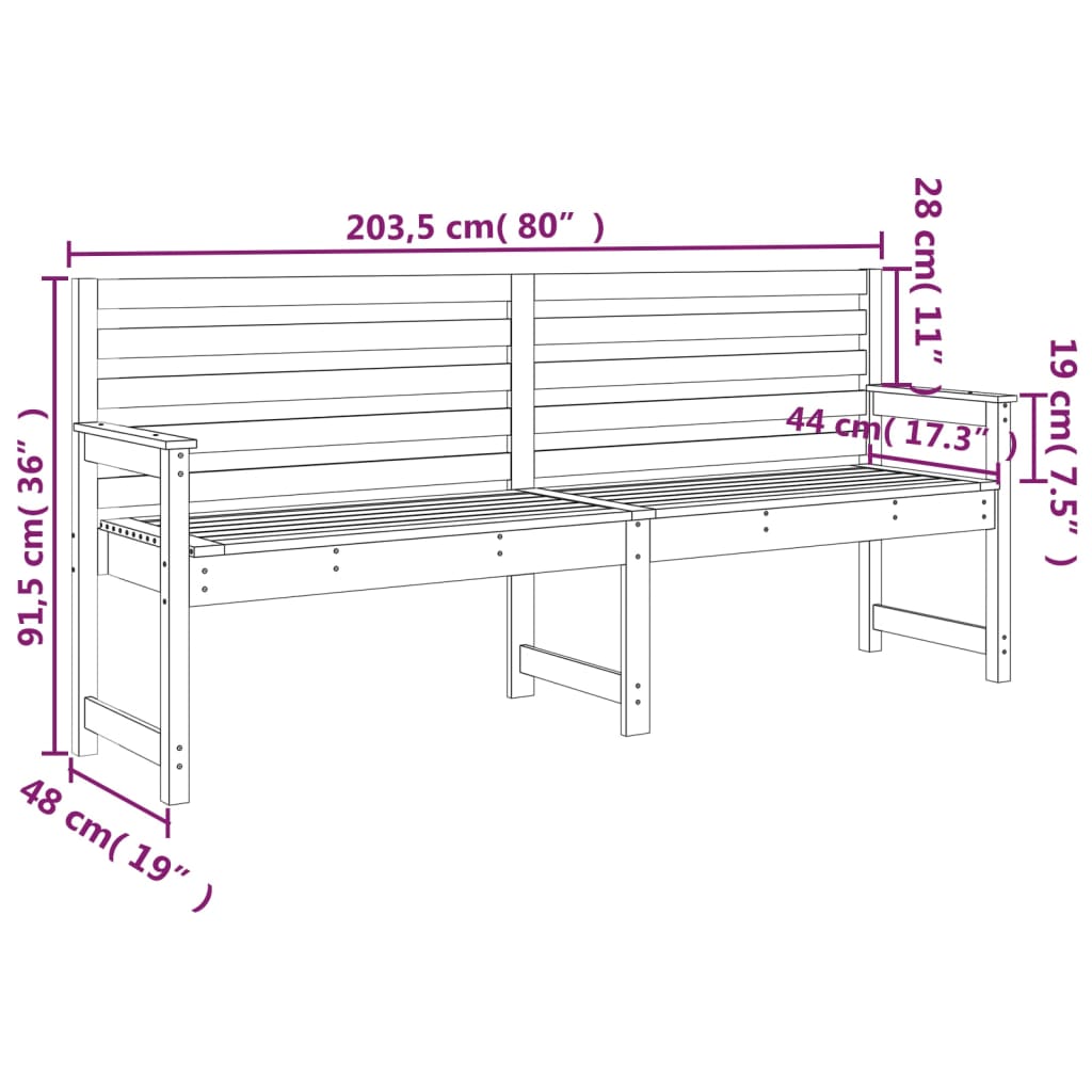 vidaXL Tuinbank 203,5x48x91,5 cm massief grenenhout honingbruin