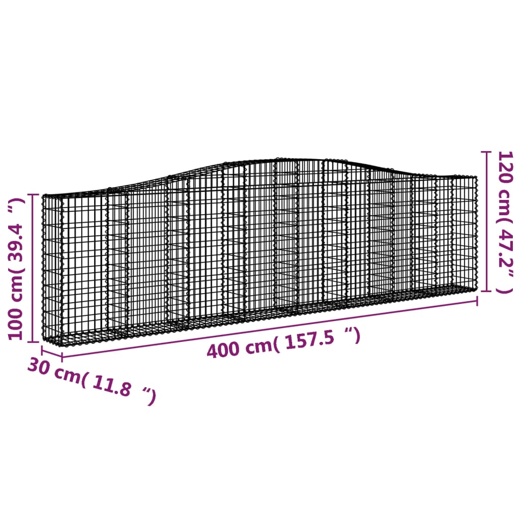 vidaXL Schanskorven 4 st gewelfd 400x30x100/120 cm ijzer