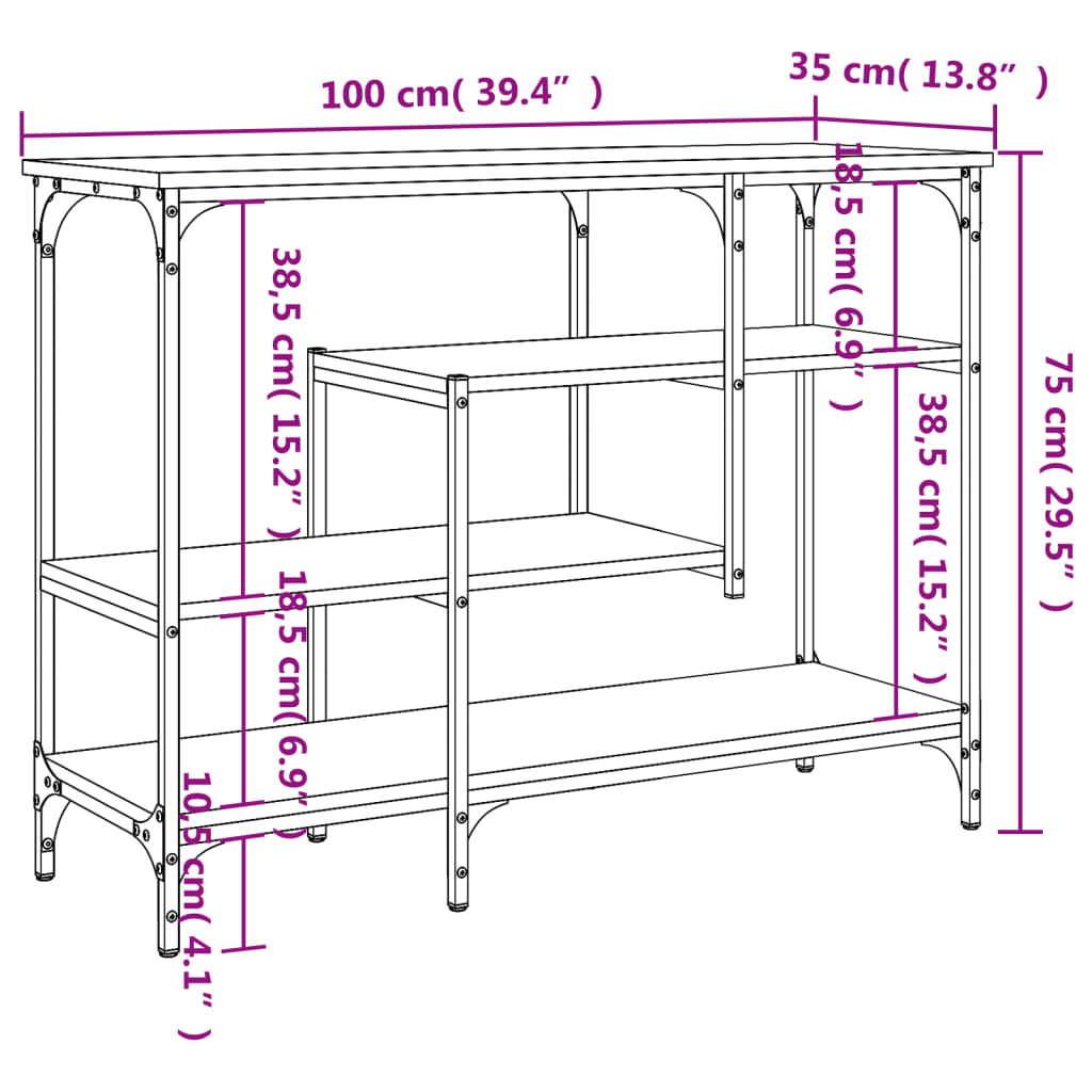 vidaXL Wandtafel met schappen 100x35x75 cm grijs sonoma eikenkleurig