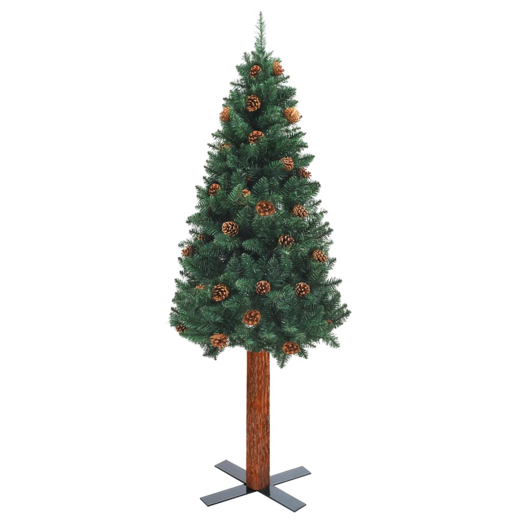 vidaXL Kerstboom met LED en hout en dennenappels smal 150 cm groen