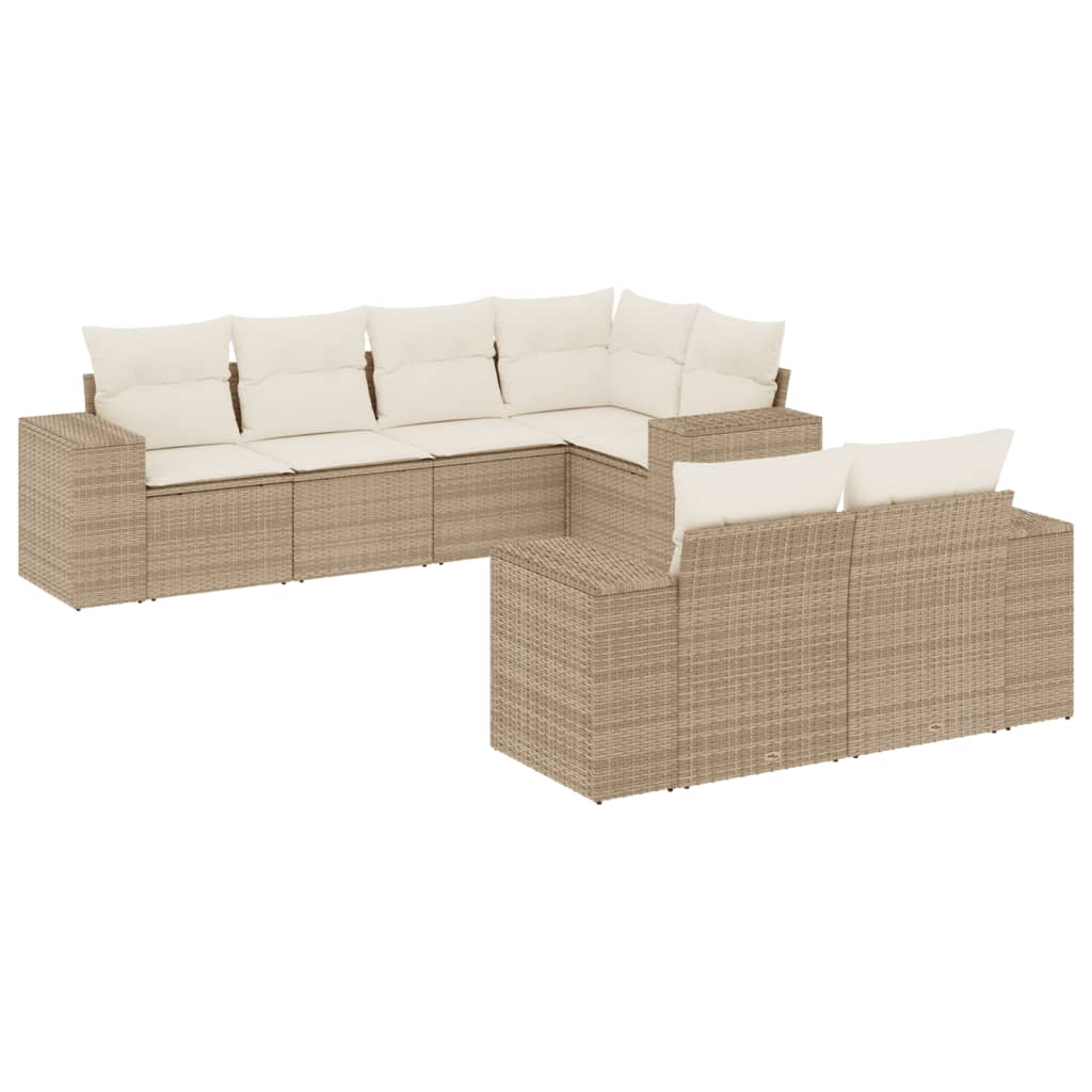 vidaXL 7-delige Loungeset met kussens poly rattan beige