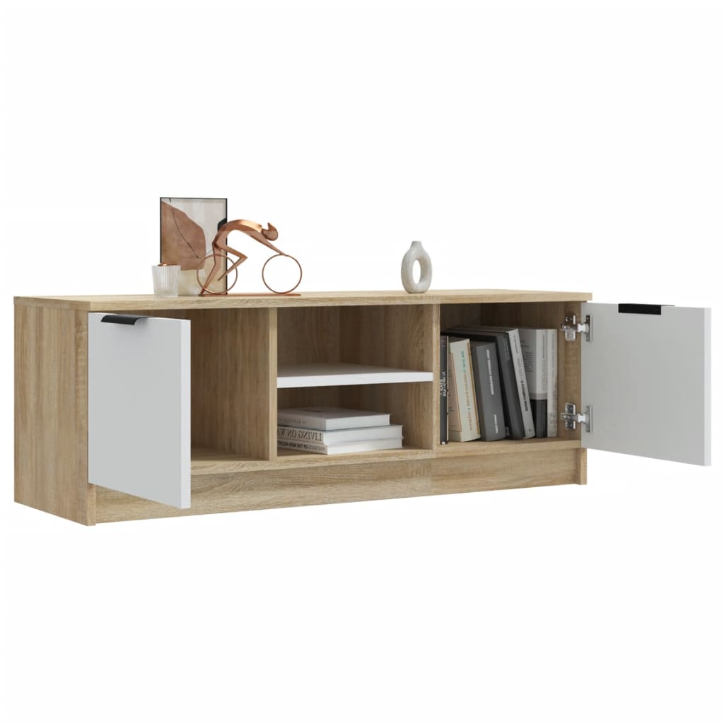 vidaXL Tv-meubel 102x35x36,5 cm bewerkt hout wit sonoma eikenkleurig