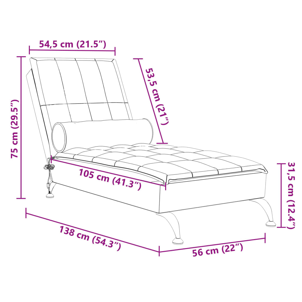 vidaXL Massage chaise longue met bolster stof bruin