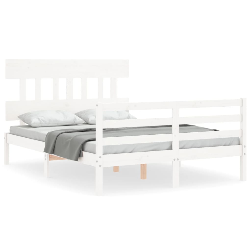 vidaXL Bedframe met hoofdbord massief hout wit