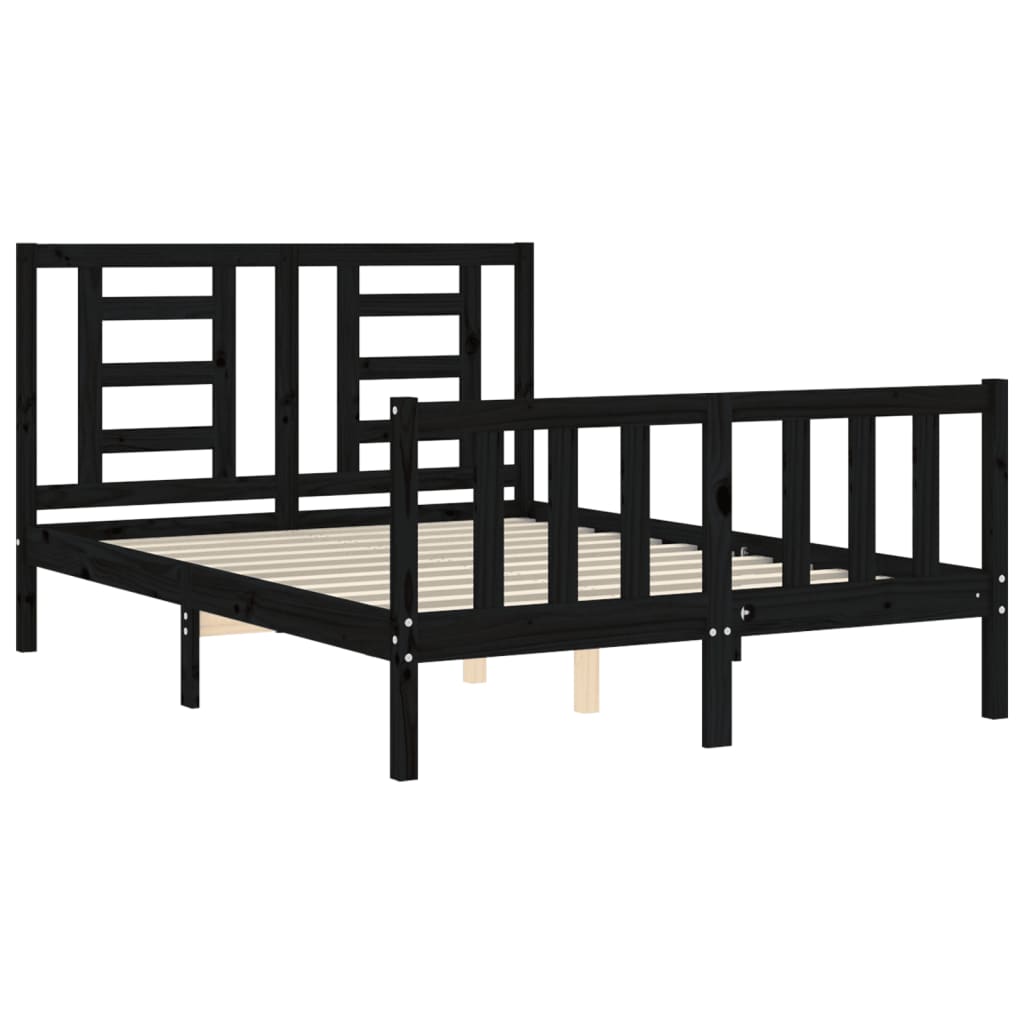 vidaXL Bedframe met hoofdbord massief hout zwart 140x190 cm