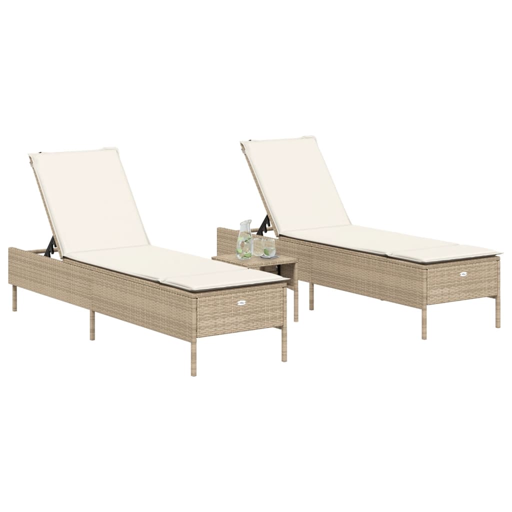 vidaXL Ligstoelen 2 st met kussens poly rattan beige