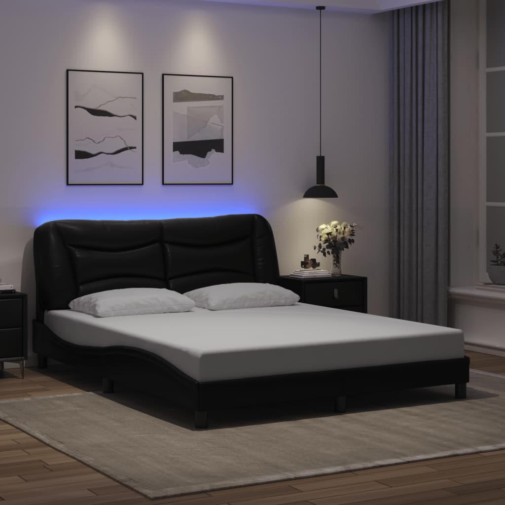 vidaXL Bedframe met LED-verlichting kunstleer zwart 160x200 cm