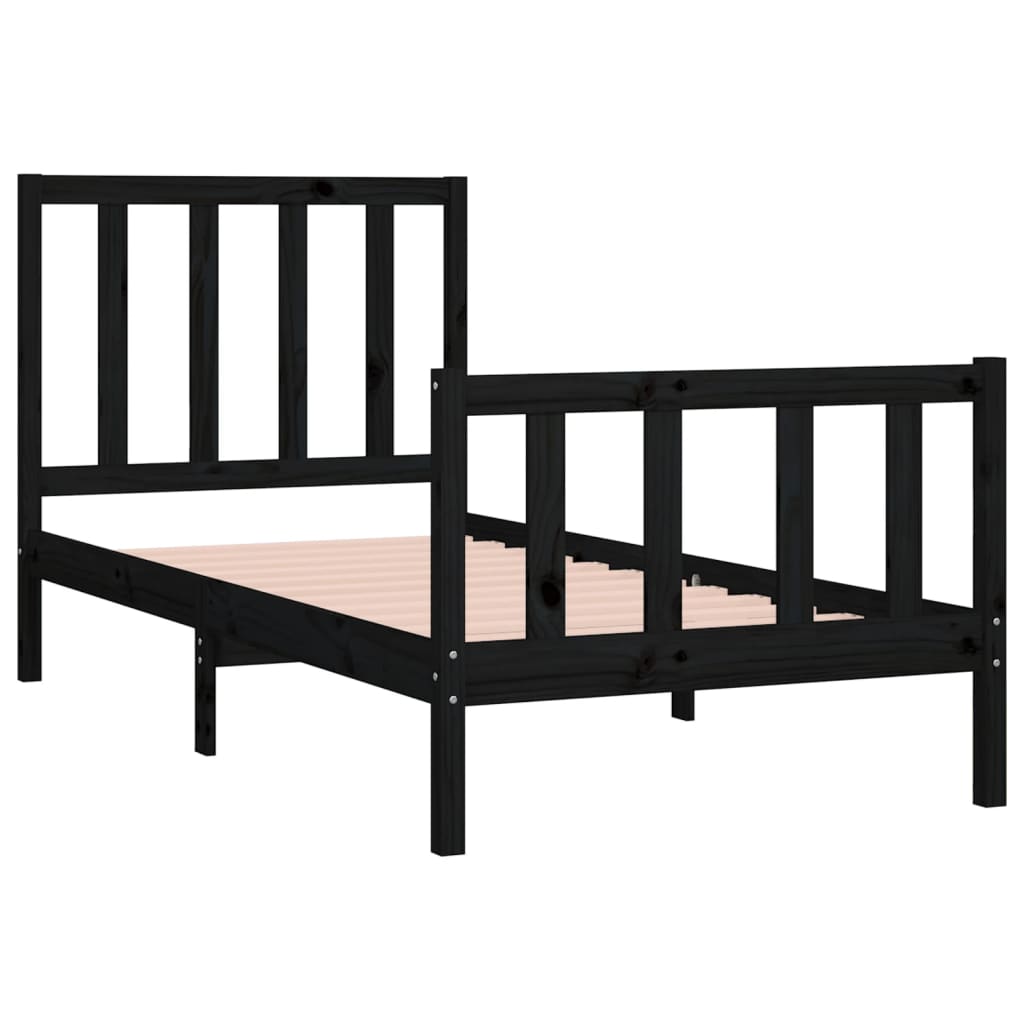 vidaXL Bedframe massief hout zwart 90x190 cm