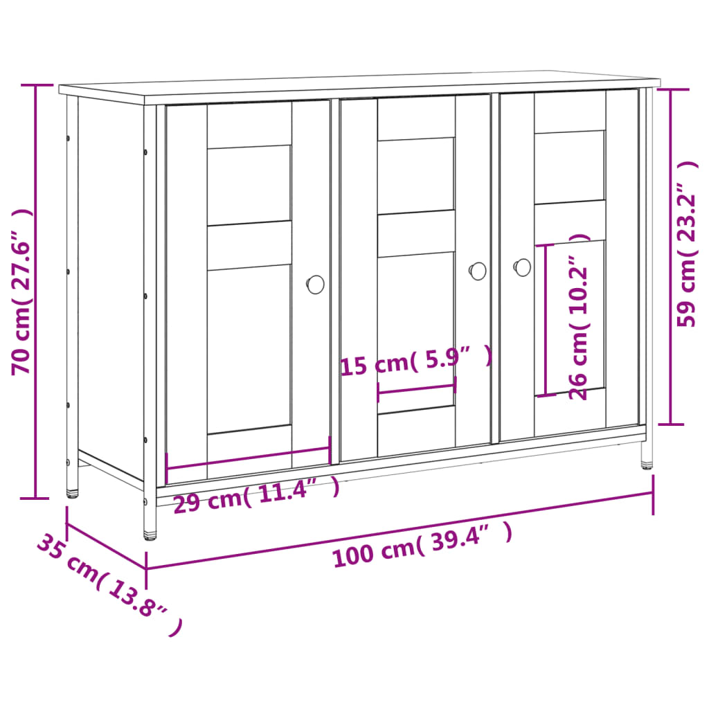 vidaXL Dressoir 100x35x70 cm bewerkt hout bruin eikenkleur