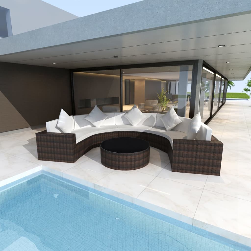 vidaXL 6-delige Loungeset met kussens poly rattan bruin