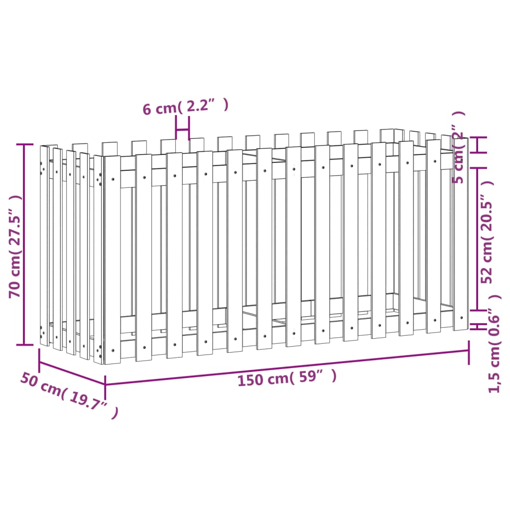 vidaXL Verhoogde plantenbak - 150 x 50 x 70 cm - wit