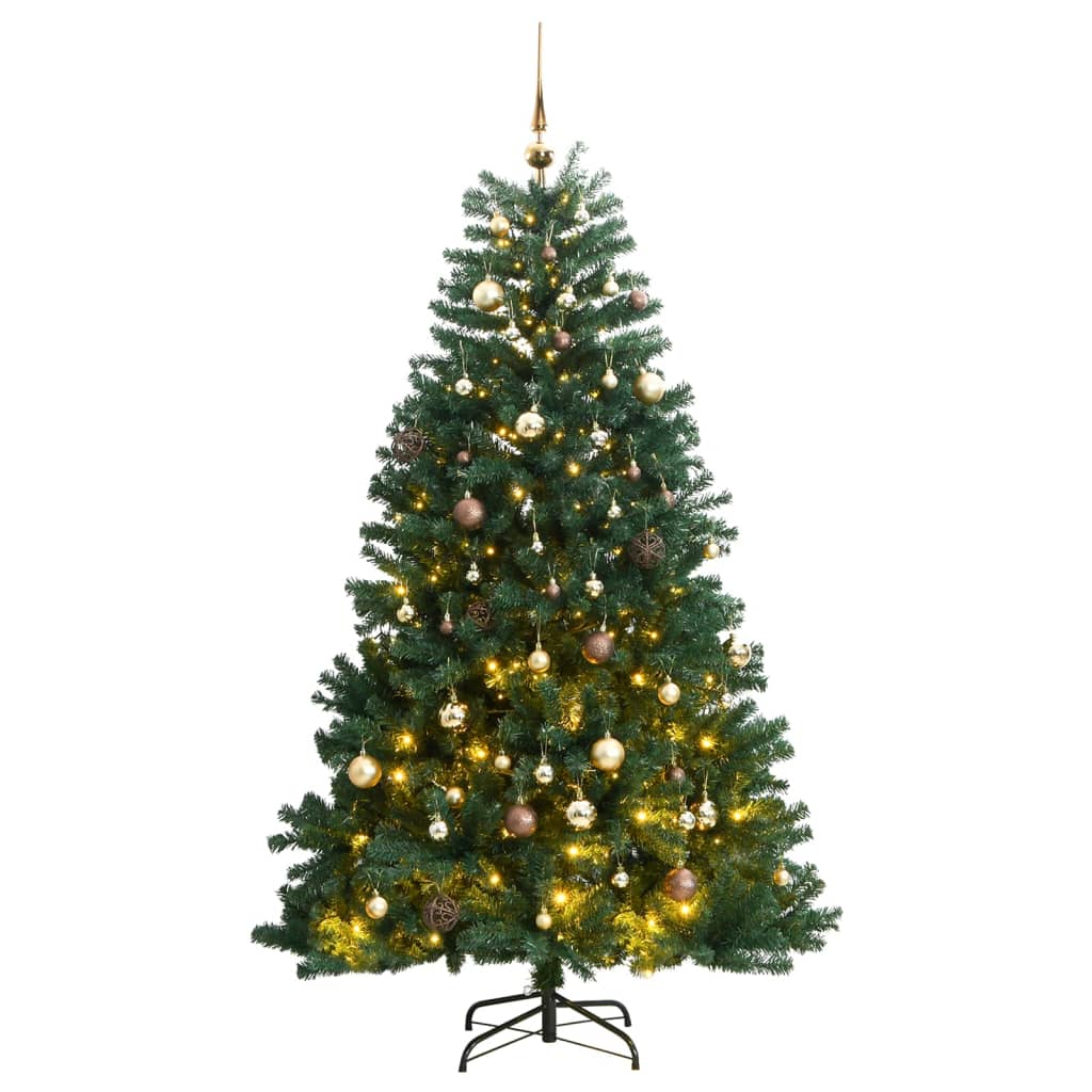 vidaXL Kunstkerstboom met scharnieren 300 LED's en kerstballen 180 cm