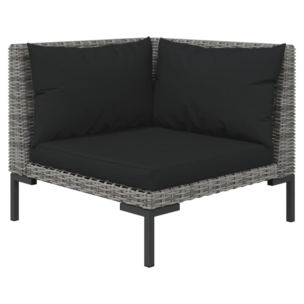 vidaXL 4-delige Loungeset met kussens poly rattan donkergrijs