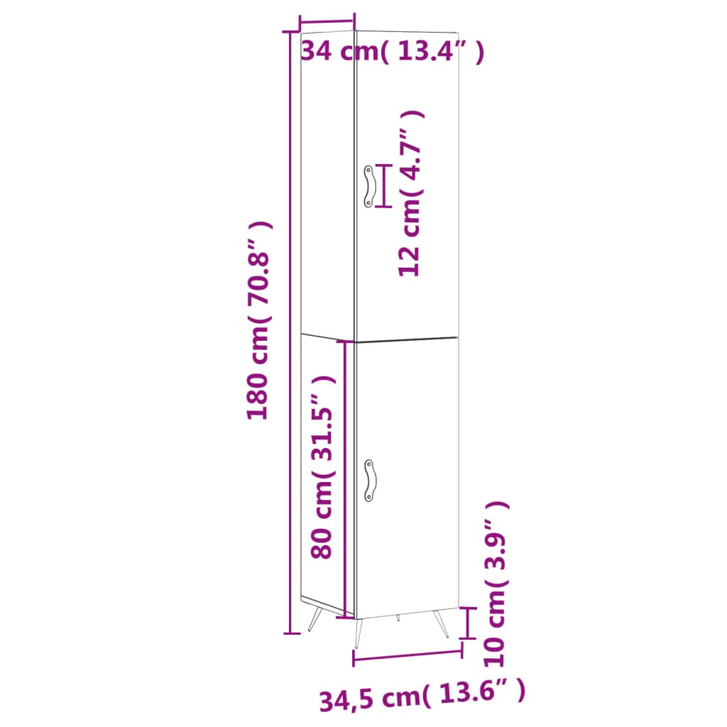 vidaXL Hoge kast 34,5x34x180 cm bewerkt hout gerookt eikenkleurig