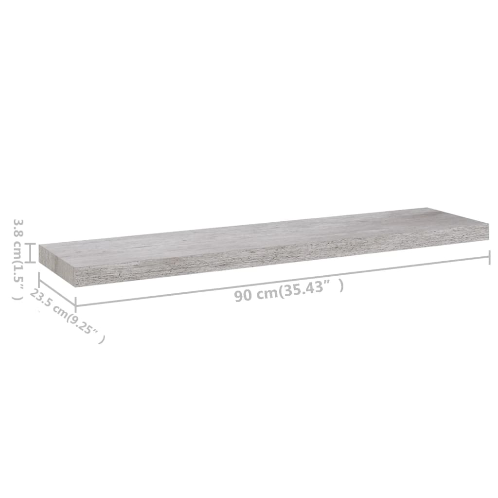 vidaXL Wandschappen zwevend 4 st 90x23,5x3,8 cm MDF betongrijs