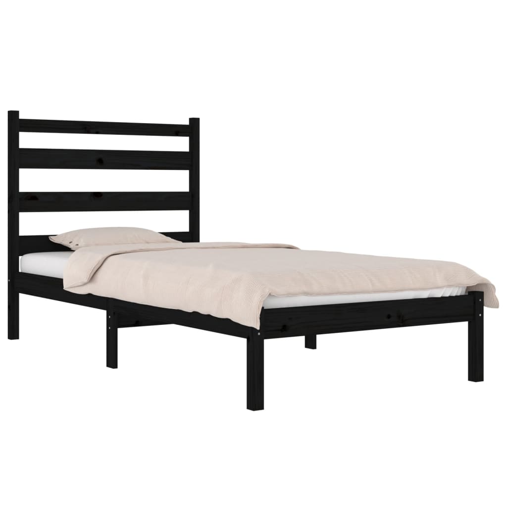 vidaXL Bedframe massief grenenhout zwart 75x190 cm