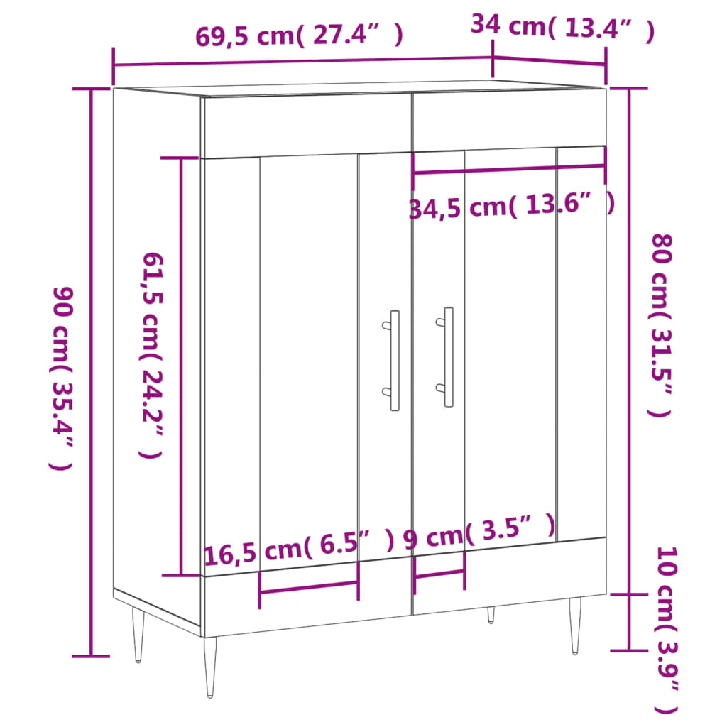 vidaXL Dressoir 69,5x34x90 cm bewerkt hout wit