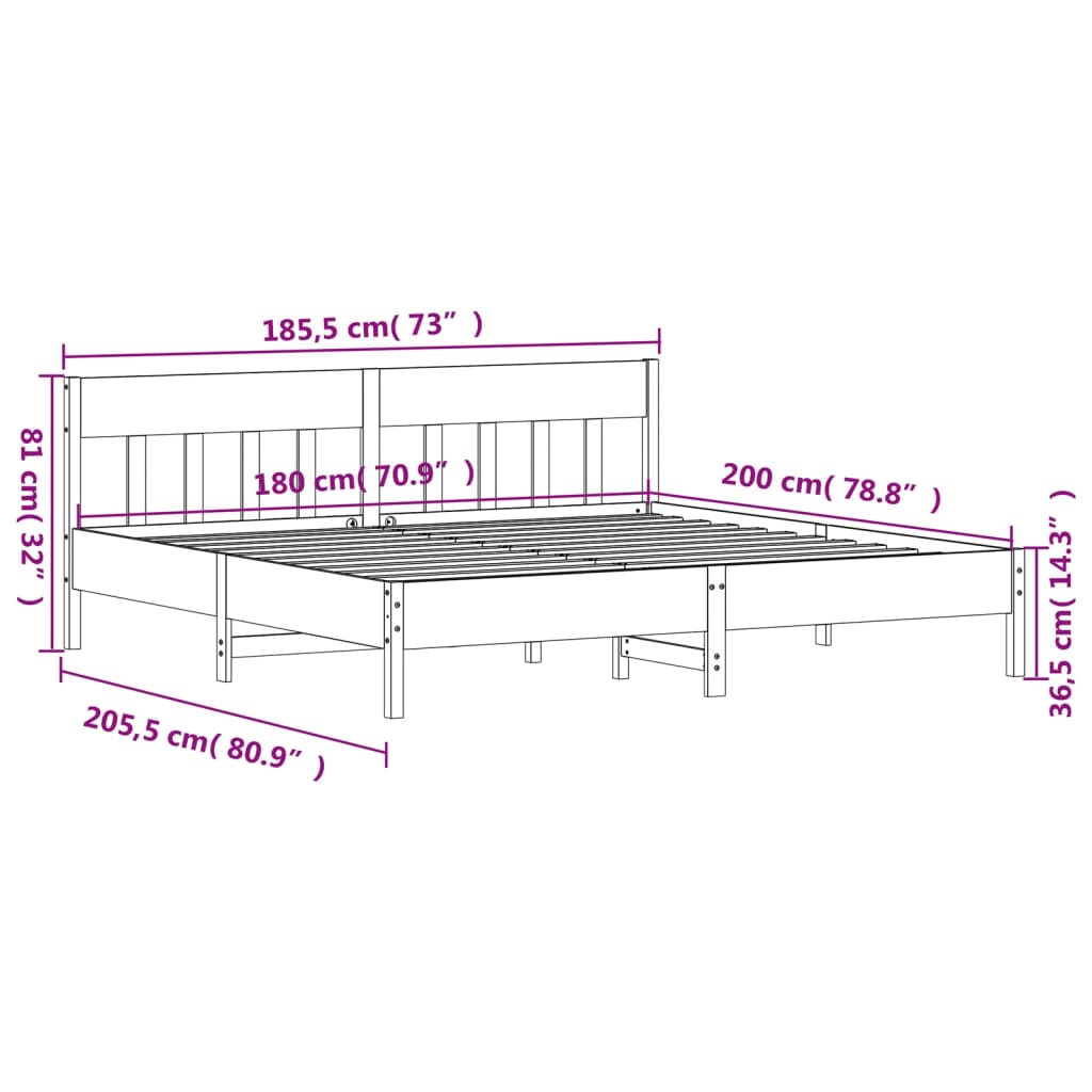 vidaXL Bedframe met hoofdbord massief grenenhout wit 180x200 cm