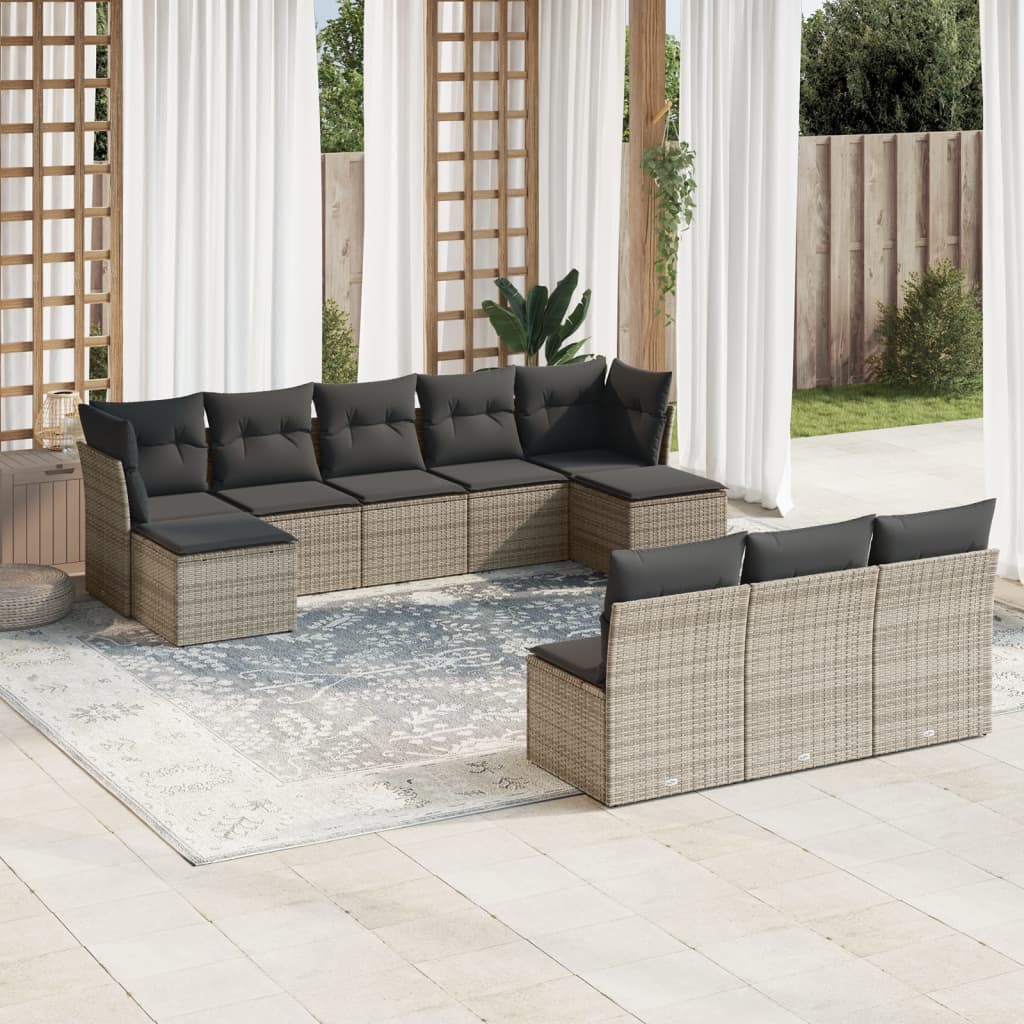 vidaXL 10-delige Loungeset met kussens poly rattan grijs