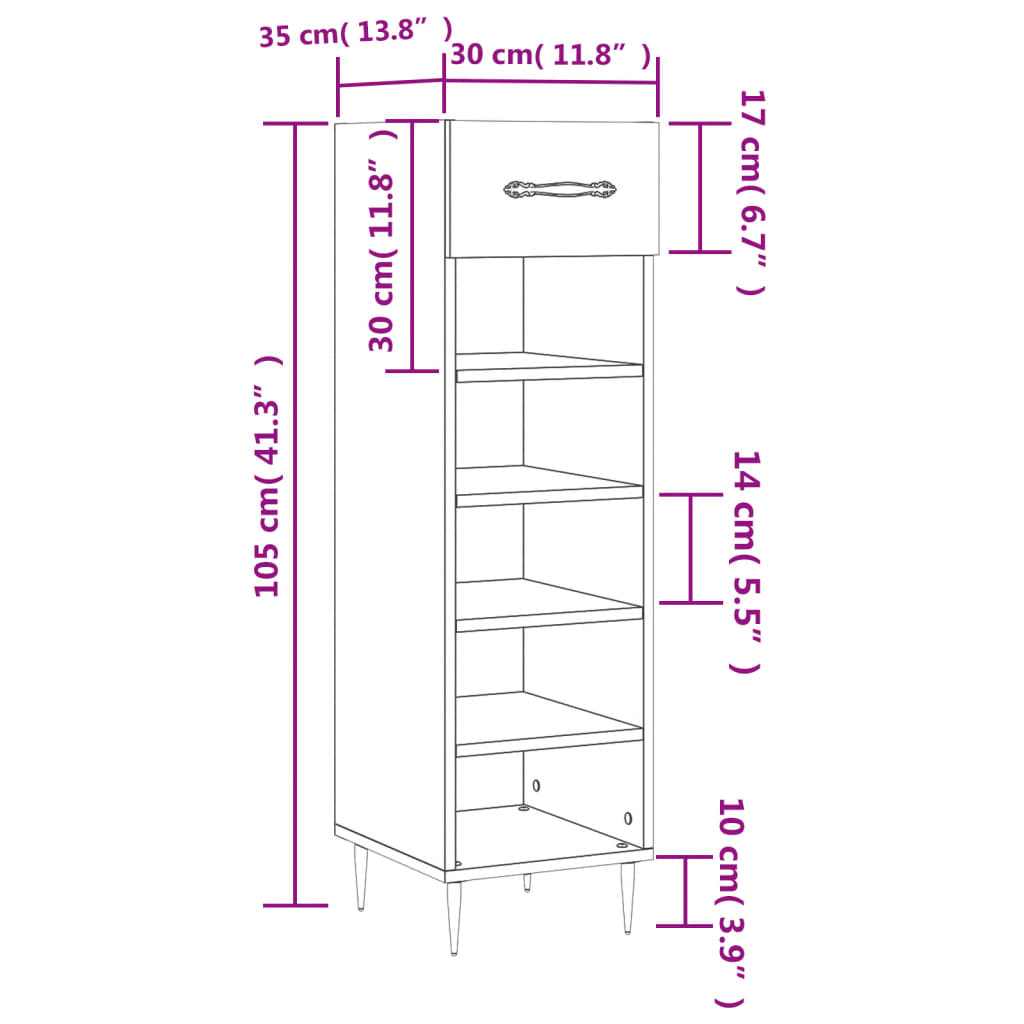 vidaXL Schoenenkast 30x35x105 cm bewerkt hout hoogglans wit