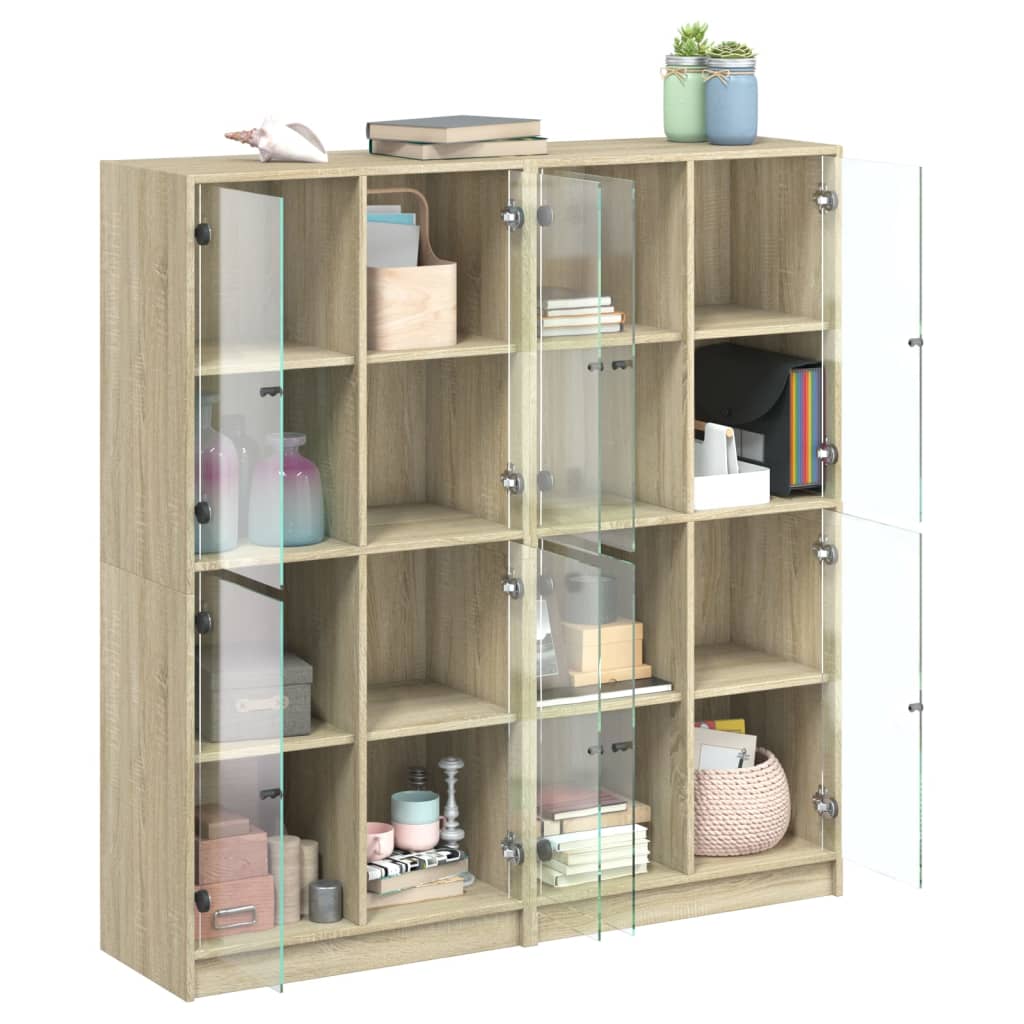 vidaXL Boekenkast met deuren 136x37x142 cm hout sonoma eikenkleurig