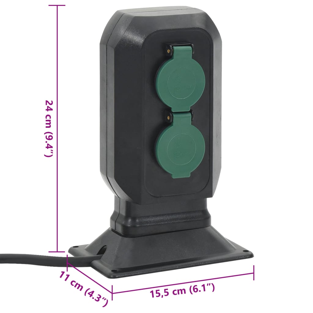 vidaXL Tuinstopcontact en grondpin 2-wegs 15,5x11x24 cm zwart en groen